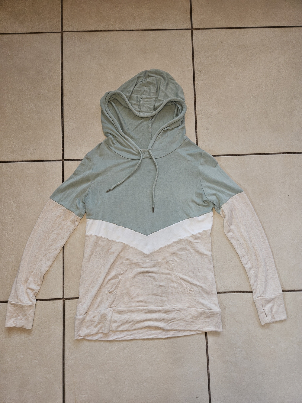 Market & Spruce Sage Green, Cream and White Colorblock Crewneck Hoodie